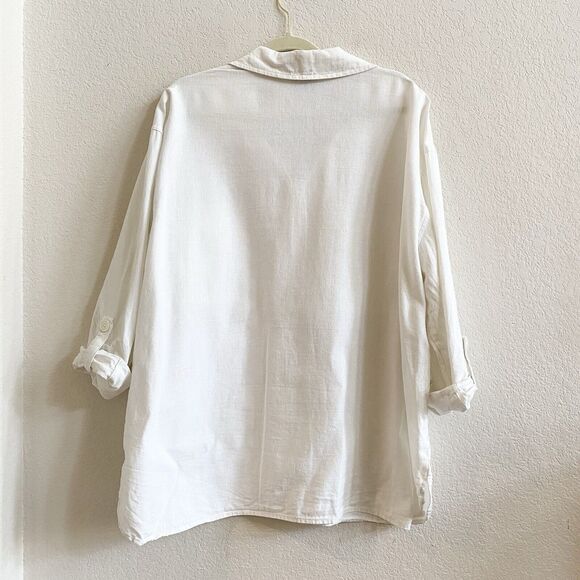 Jones New York And Co Linen White Roll Tab Sleeve Tunic 2X Coastal Grandma - Picture 8 of 8
